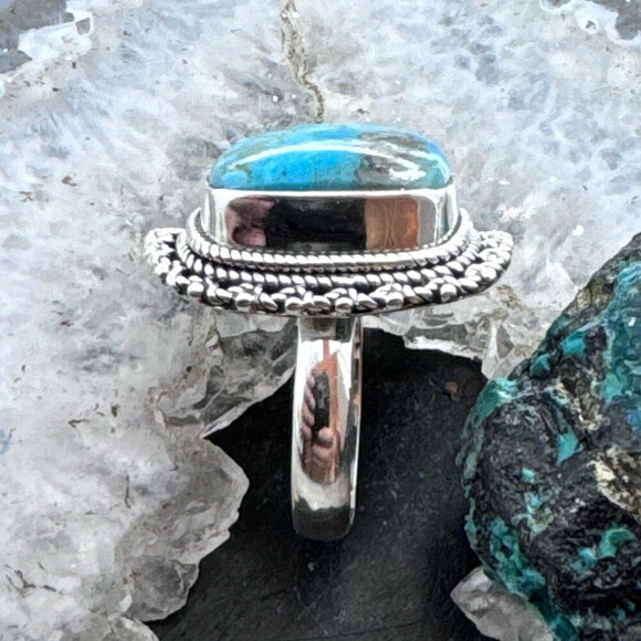 Sterling Silver Southwestern Style Turquoise Bar Ring Size 7 For Women - Picture 6 of 10